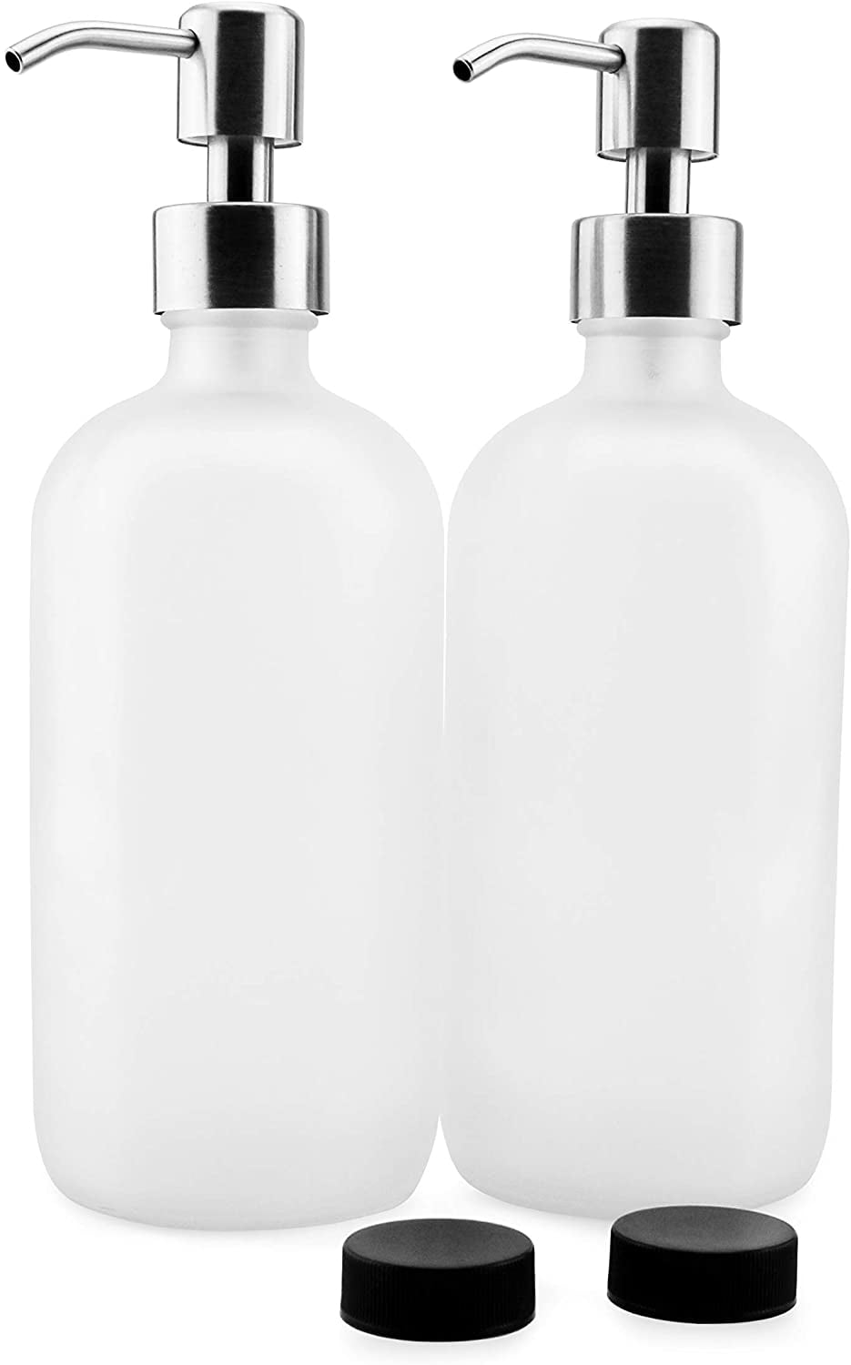 Cornucopia Frosted Glass Soap Dispenser w/Stainless Steel Pumps (White