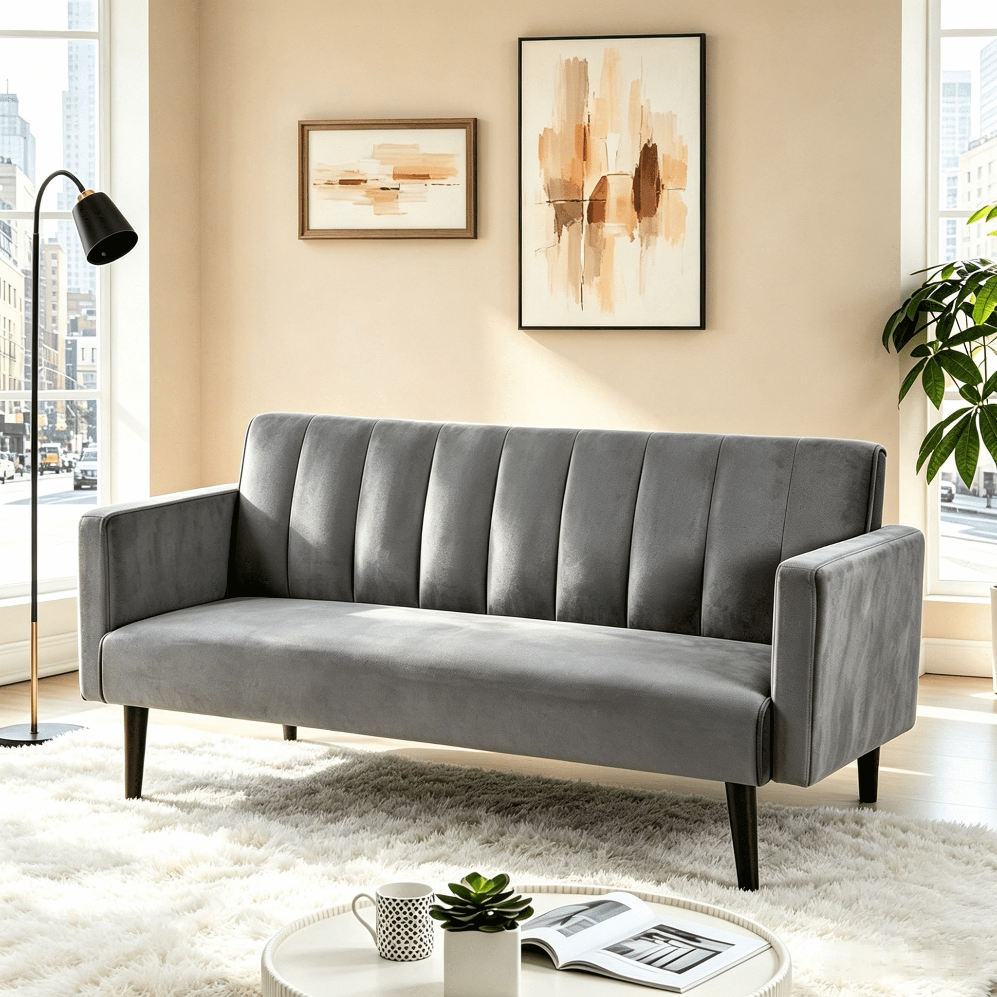 Gewnee 72" Sleeper Sofa Bed, Convertible Soft Linen Futon Couch with Folding Backrest,Modern Couch for Home and Guest Room，Gray