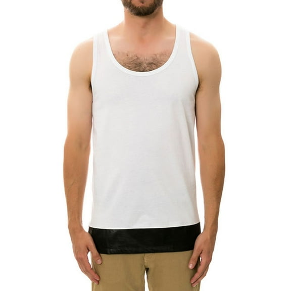 DOPE Mens The Leather Paneled Tank Top, White, X-Large