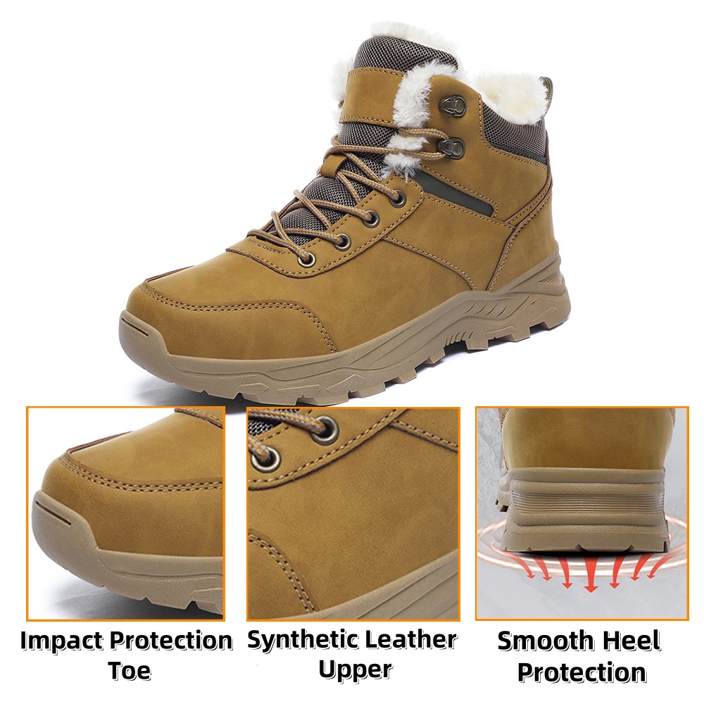 Men's Snow Boots Winter Outdoor Shoes Warm Fur Lined Hiking Waterproof Anti-Slip Lightweight Ankle Booties Yellow 11 US