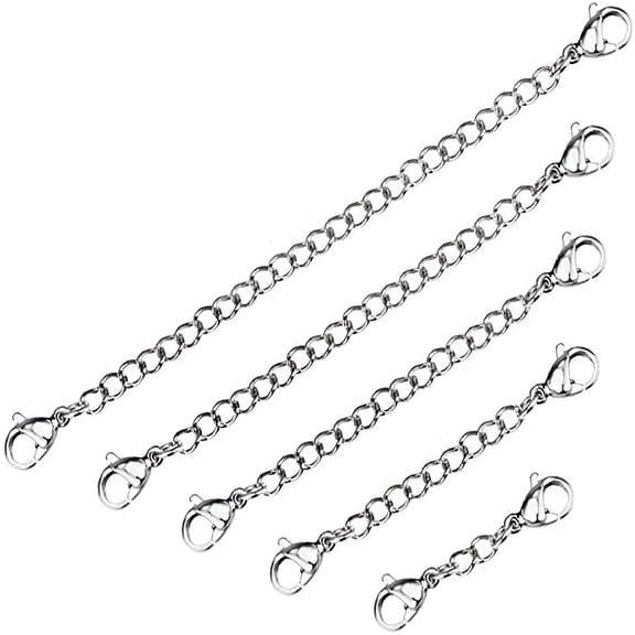 DESIGNICE 2026 New 10Pcs Silver Stainless Steel Necklace Bracelet Extender Chain Set with Lobster Clasps for Women Chain Extenders for Necklaces