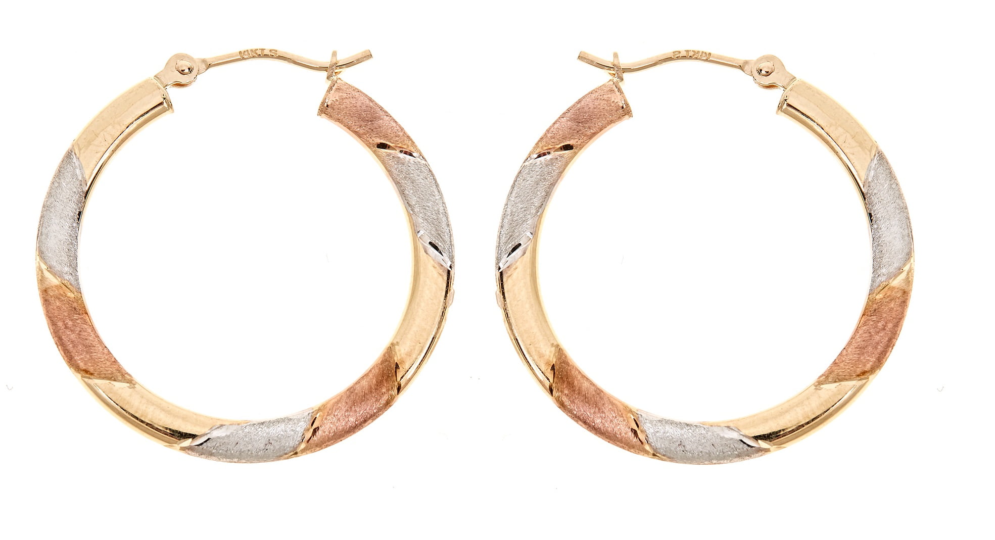 14kt Yellow Gold Hoop Earring In Tri-Color 25mmX3mm - Walmart.com