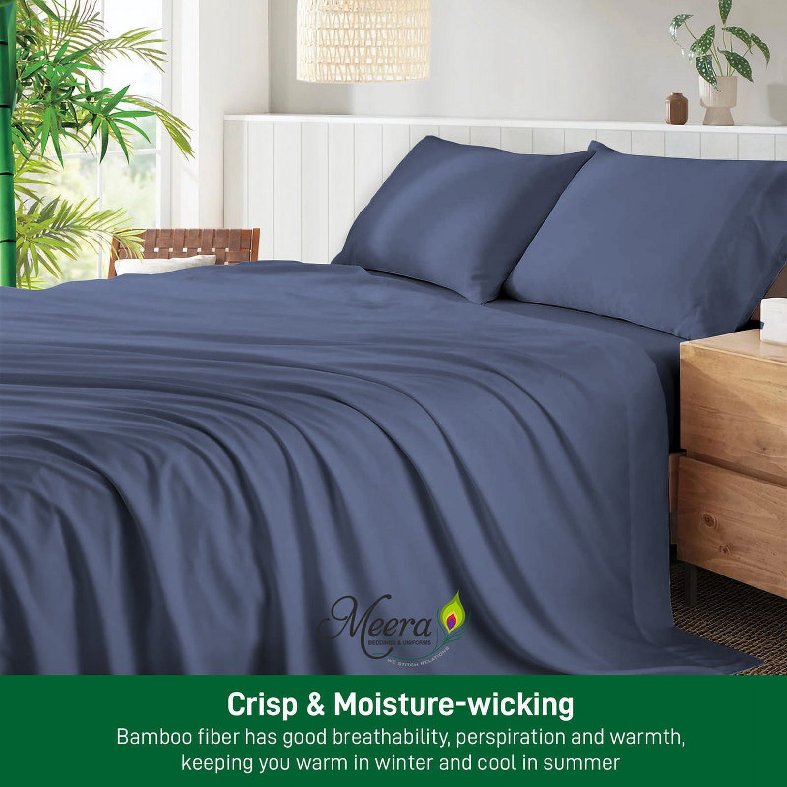 MEERA BEDDING & UNIFORMS Extra Soft Bamboo Bed Sheet 1 flat, 2 pillowcase, Moisture Wicking, Cooling, Breathable-King Size Bed Sheet