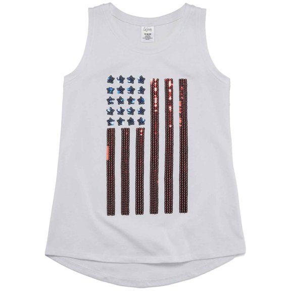 Girls Red White & Blue Sequin American Flag Tank Top Patriotic 4 July Shirt XXS