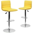thumbnail image 2 of BizChair 2 Pack Modern Yellow Vinyl Adjustable Bar Stool with Back, Counter Height Swivel Stool with Chrome Pedestal Base, 2 of 14