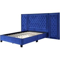 Bowery Hill Contemporary Eastern Velvet King Bed in Blue Finish