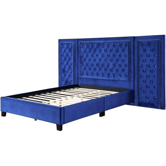 ACME Damazy Eastern King Bed in Blue Velvet