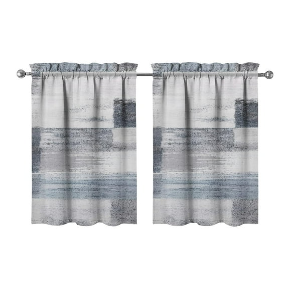 Gray Abstract Oil Painting Kitchen Curtains - Vintage Tier Cafe Curtains for Bathroom Living RV Rod Pocket Window Drapes 36 Inch 2 Panels Set 28"x36" Window Treatment Tiers