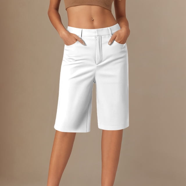 MKLEKYY Pijamas de Mujer Algodon, Pantalones Cortos de Sarga de Alta Elasticidad, Cómodos E Informales, de 12,7 Cm y Pierna Recta, de Color Liso y Corte Holgado.
