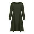 thumbnail image 4 of Fesfesfes Women Dress Spring And Fall Round Neck Cotton Linen Loose Casual Solid Color Long Sleeve Pocket Dress Tops on, 4 of 8