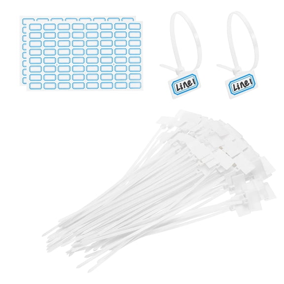 8inch Zip Ties, 100pcs Cable Ties Tags Nylon Wire Marking Label Self Locking Plastic Straps Write on with Label Tags Paper for Organization Cord Network Ethernet Marking, White