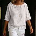 thumbnail image 7 of Womens Shirts Boat Neck Half Sleeve Linen Blouse Casual Loose Fit Solid Color Cotton Linen Summer Lightweight Tops White M, 7 of 7