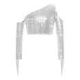 thumbnail image 5 of Haitryli Metallic 70S Disco Vintage Hippie Outfits Kids Girl Sequins Crop Top and Bell Bottom Pants Jazz Stage Dancewear Silver 16, 5 of 7