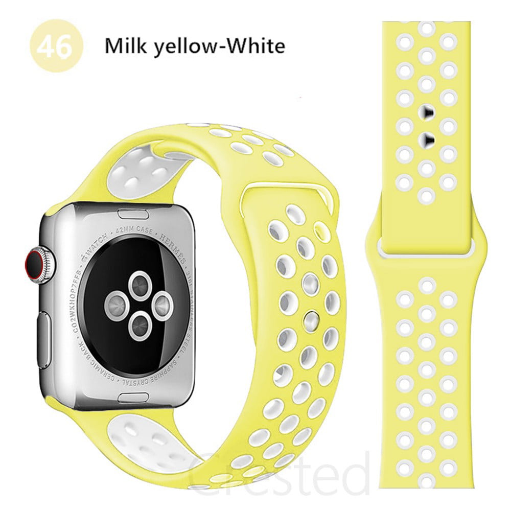 YuiYuKa Sport Strap for Apple watch band 41mm 45mm 40mm 44mm 42mm 38mm,Accessories Silicone Wristband for Nike+iWatch Series 7 SE 5 3 - milke yellow-white - Walmart.com