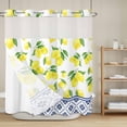 thumbnail image 6 of No Hook Shower Curtain with Snap in Liner, Summer Yellow Lemon Leaves Waterproof Fabric Bathroom Curtain Mesh Top Window, Blue Geometric Flower Texture Shower Curtains 72x72in, 6 of 9