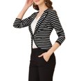thumbnail image 4 of INSPIRE CHIC Women's Notched Lapel Button Decor Thin Striped Blazer M Black, 4 of 6