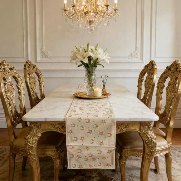 karymi Chemin de Table en Lin de Ramadan Napperon Isolant Thermique 72x13 Po Beige Noir pour Cuisine Salle à Manger Décoration de Fête Souper des Fêtes Réunion de Famille Déco Cadeaux d'Anniversaire Cadeaux pour Femmes