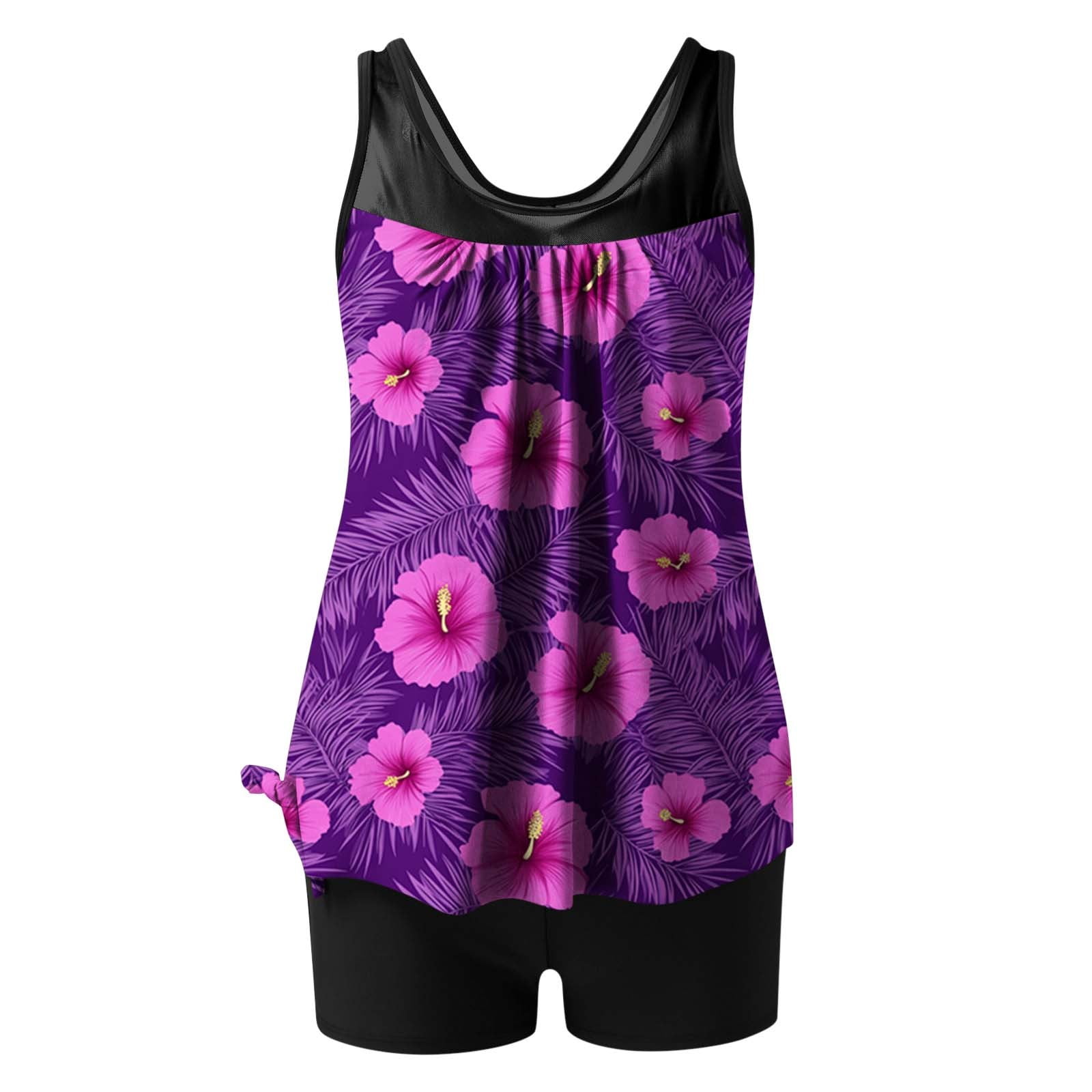 Jsaierl 2 Piece Tankini Bathing Suits Women Blouson Swim Tops Summer Print Swimwear Athletic Vacation Modest Beachwear with Swim Shorts Tankini Swimsuits