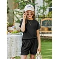 thumbnail image 4 of Arshiner Girls Shorts Set 2 Piece Ribbed Knit Summer Outfit Short Sleeve Top & Elastic Waist Shorts Casual Playwear, 4 of 6