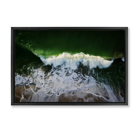 Stupell Industries Deep Green Wave Splash Nautical & Beach Photography Black Floater Framed Canvas Art Print Wall Art, 25 x 17