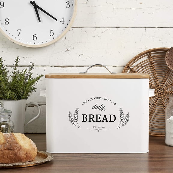 Extra Large White Farmhouse Bread Box for Kitchen Countertop - Rustic Metal Storage Bin