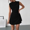 thumbnail image 4 of Kaemgyyd Womens Satin Dresses Soft Mock Neck Sleeveless Slim A-Line Mini Dress Ruched Party Club Silk Dress for Women, 4 of 7