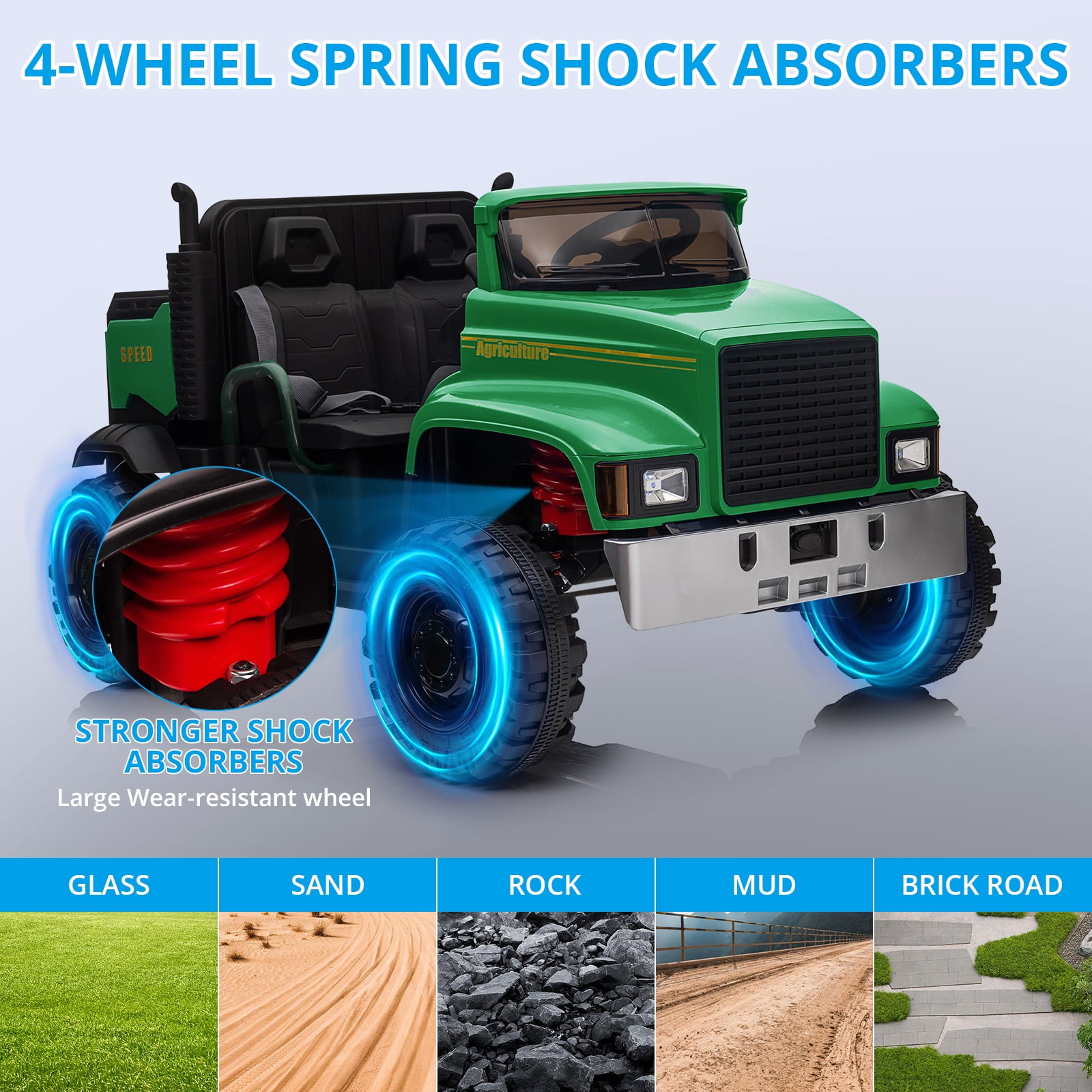 Yesfashion 12V Ride on Car 7AH *2 Farm Ride on Truck UTV Vehicles with 4x200W Motors ATV,Spring Suspension,3 Speeds,2 Seater Ride on Toys Green