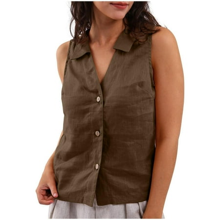 RQYYD Summer Linen Vest Women 2024 Sleeveless Lihtweight Fully Linend V Neck Corset Tops Casual Cropped Blazer Jacket
