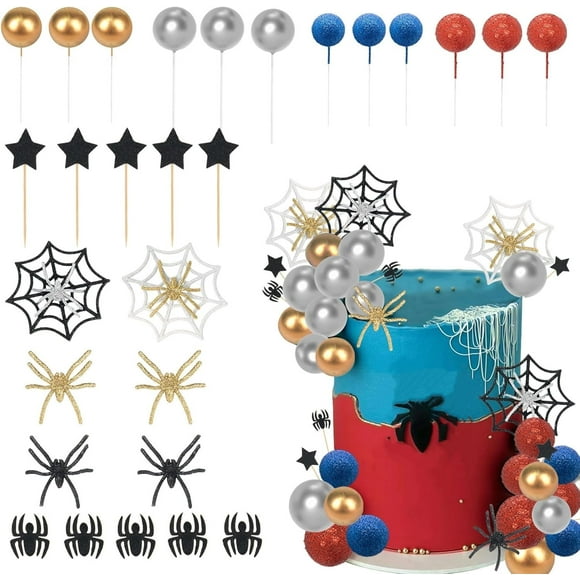 Fiesta de cumpleaños con temática de superhéroes y arañas para decoración de tartas