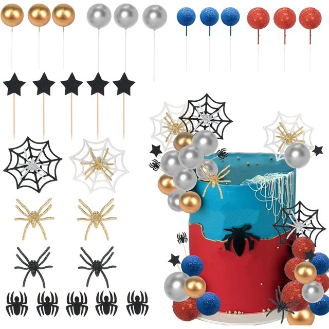 Fiesta de cumpleaños con temática de superhéroes y arañas para decoración de tartas