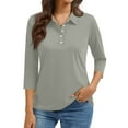thumbnail image 2 of New 3/4 Sleeve Polo Shirts Women V Neck Collared Tees Loose Casual Business Tops Summer Light Gray L, 2 of 6