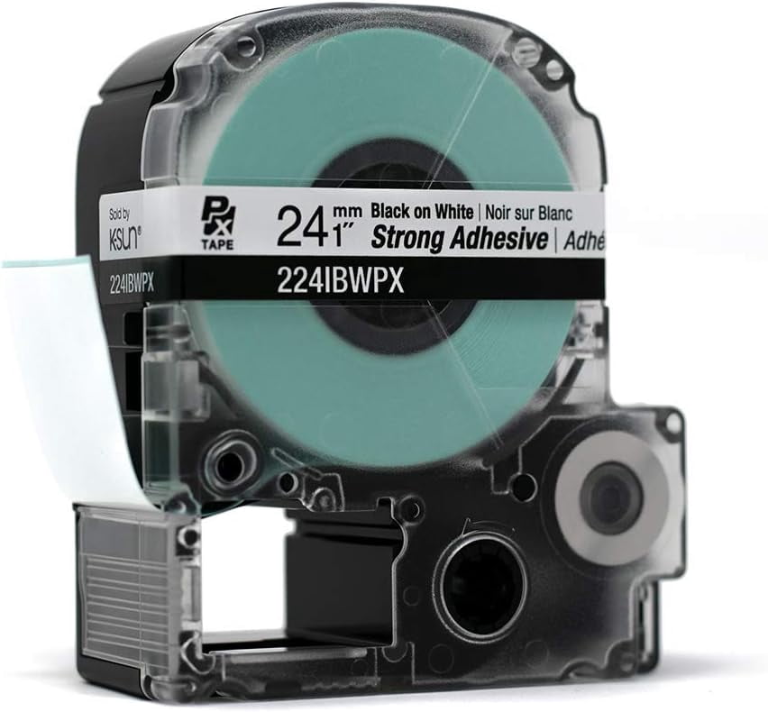 Epson LABELWORKS 224BWPX - Black on White PET Label Maker Tape - 1" (24MM) Wide, 30'