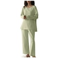 thumbnail image 2 of TrendVibe365 Womens Lounge Sets 2 Piece Outfits Solid Color Crewneck Long Sleeve Shirts and Wide Leg Long Pants Fashion Vacation Pajamas Lounge Set Loungewear Summer Outfits, 2 of 6