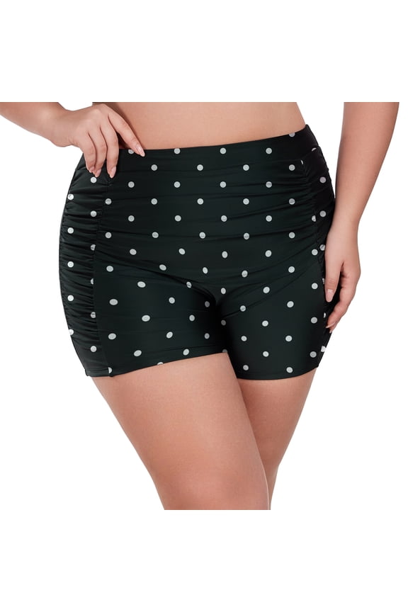 Ocean Blues Women's Plus Size High-Waisted Ruched Board Shorts Boyshorts Swim Bottoms Color Block Print Swim Shorts Size Large