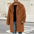 thumbnail image 5 of Men's Faux Fur Coat Mid Length Notch Lapel Collar Fluffy Jacket Long Trench Coat Cardigans Winter Warm Outerwear (L, Orange), 5 of 7