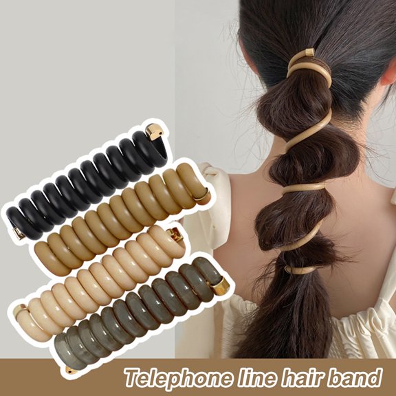 Yesbay 4Pcs Small Spiral Hair Coils Women Phone Cord Ponytail Holder Strong Grip Waterproof Hair Ties