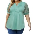 thumbnail image 2 of Summer Plus Size Women Casual Hollow Short Sleeved Loose Henley Blouse Tops, 2 of 6