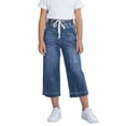 thumbnail image 2 of Jewelreauty Girls' Jean Capris Drawstring Elastic High Waist Denim Capri Pants Wide Leg Jeans 4-15 Years (8-9 Years, Blue), 2 of 7
