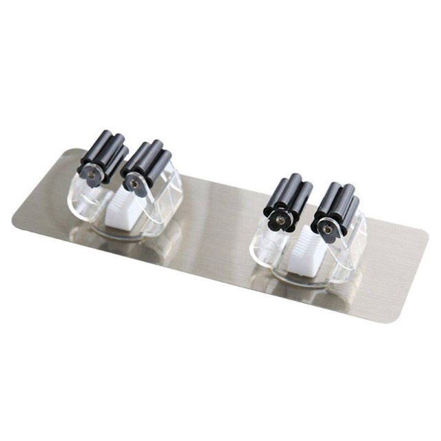 Wosthever Ganchos multiusos adhesivos para montar en la pared, soporte organizador de fregona, gancho para escoba, ganchos fuertes para cocina y Almacenamiento y organización del hogar Negro 7*20cm
