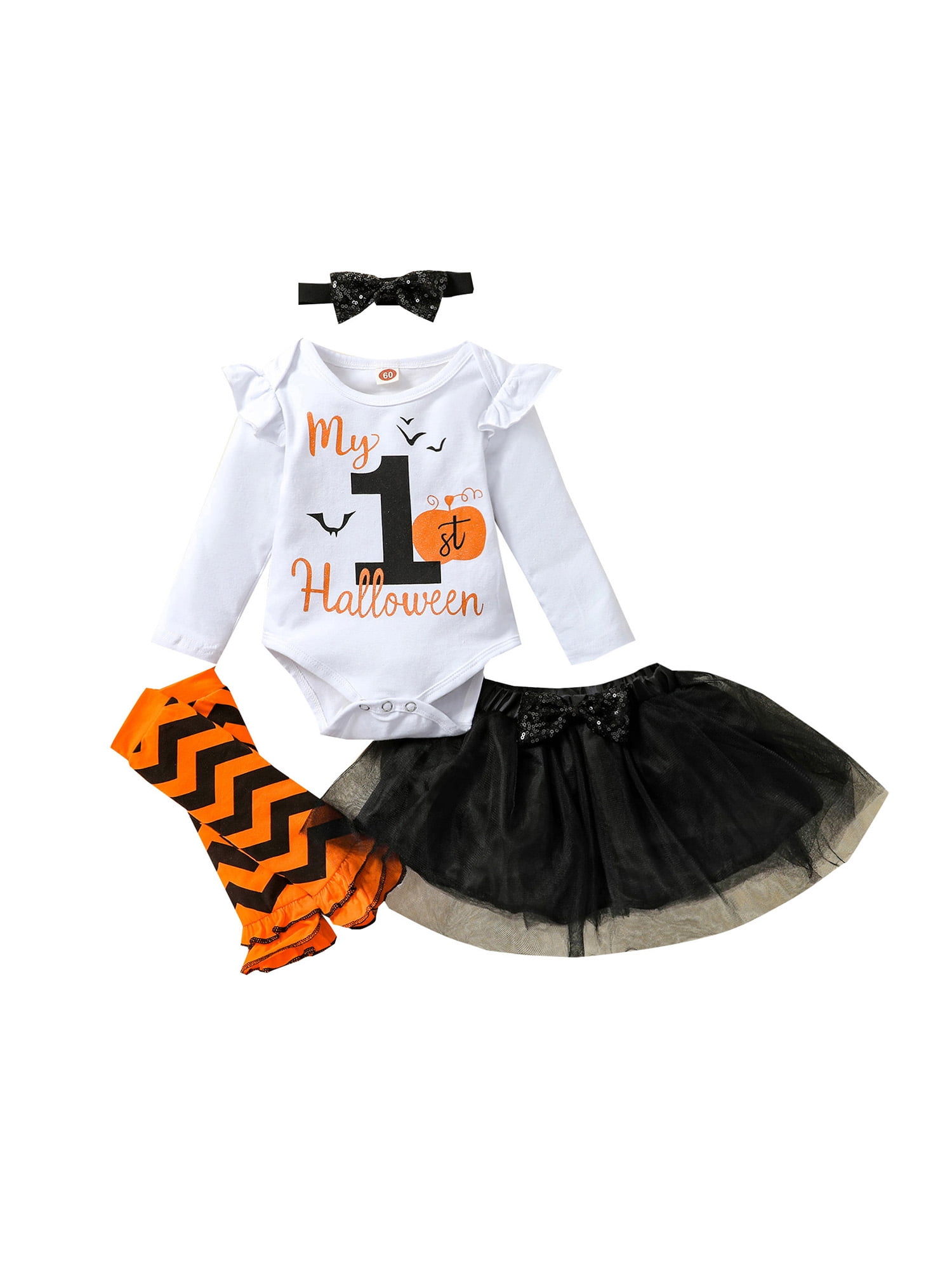 Halloween Thanksgiving Baby Girl Romper Tulle Skirt Headband Outfits Costume Set 