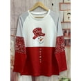 thumbnail image 5 of Snowman Pattern Crew Neck T-Shirt, Casual Long Sleeve Top For Spring & Fall, Women's Clothing, 5 of 5