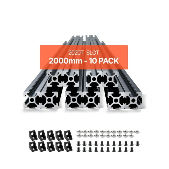 VEVOR 10PCS 78.7in (2000mm) T Slot 2020 Aluminum Extrusion Profile, European Standard Anodized Linear Rail, High-Strength Extruded Aluminum Rail for 3D Printer,CNC Machine DIY, Laser Engraving,Black