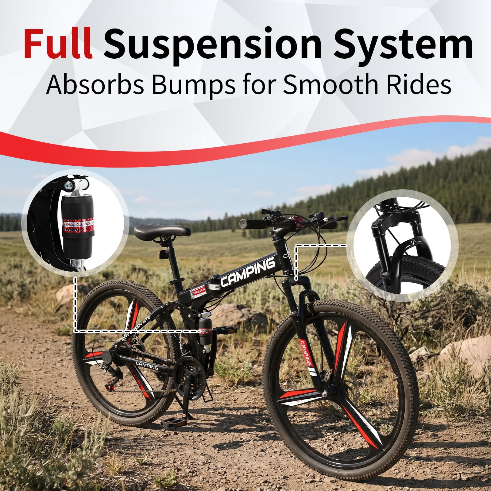 Zimtown 26" Folding Mountain Bike, Shimano 21 Speed MTB Bicycle for Adults, Black