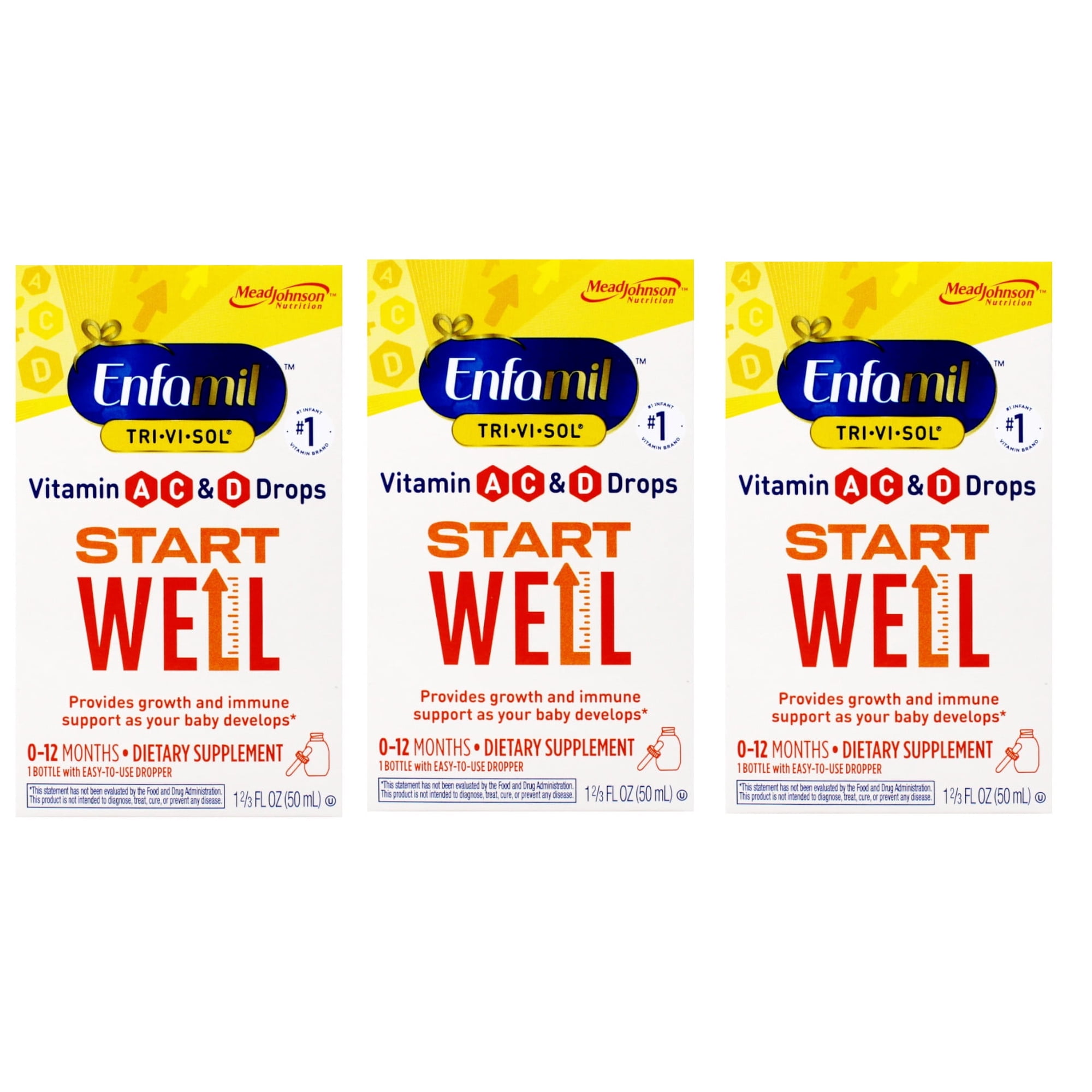 Enfamil Tri Vi Sol Vitamin A C D Drops for Infants, Liquid Dietary Supplement, 0 to 12 Months, 50 mL (Pack of 3)