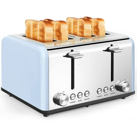

Toaster 4 Slice Stainless Steel Toaster Retro Wide Slots With Bagel Defrost Cancel Function 6 Bread Shade Settings 1650W Lavender