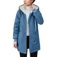 thumbnail image 3 of Women's Mid-Length Faux Shearling Jacket, Double Faced Fleece Lined Coat, Full Zip Hooded Outerwear, Thick Winter Jacket, Soft Plush Coat, Warm Casual Coat, Cold Weather Parka Blue, 3 of 9