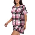 thumbnail image 2 of Kdxio Heart Plaid Print Pajamas Sets for Women Short-Sleeved Pjs with Lounge Shorts Two Piece Sleepwear S-4XL, 2 of 9