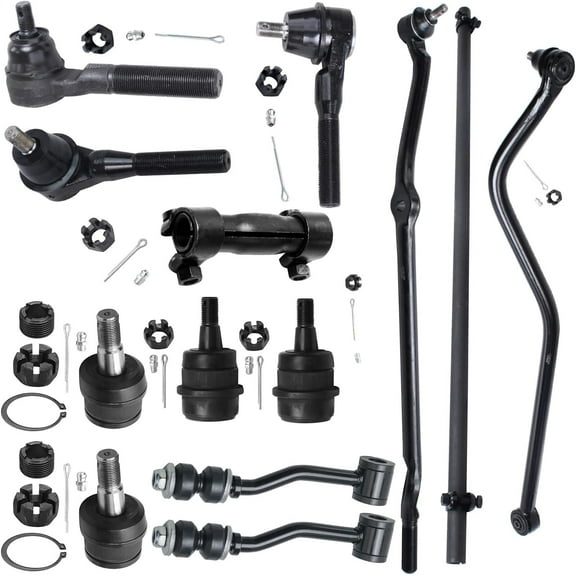 Detroit Axle - Front 13pc Suspension Kit for 91-01 Jeep Cherokee Comanche, Lower Upper Ball Joints Outer Inner Tie Rods Sway Bar Links Drag Link Track Bar Adjusting Sleeves Replacement