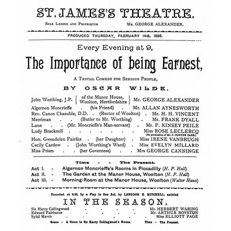 Wilde Play Program Nprogram For The First Performance Of The Importance Of Being Earnest At The St JamesS Theater In London England 14 February 1895 Rolled Canvas Art -  (24 x