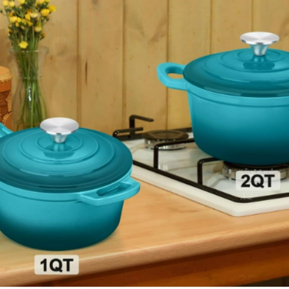 Enameled Cast Iron Sauce Pan with Lid,  2 Quart Saucepan with Lid, Enamel Cast Iron Pot Dutch Oven Kitchen Cookware for All Cooktops Cooking Soup, Milk - Up to 500°F & 6.7Lbs, Lake Green